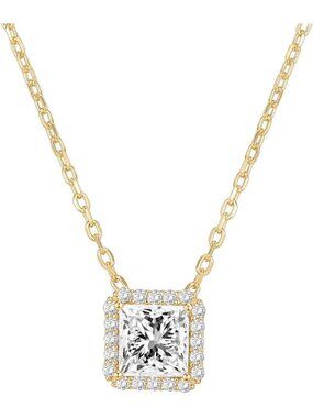 Women's Princess Yellow Gold 14 Gold Plated Pendant Necklace Diamond Adjustable